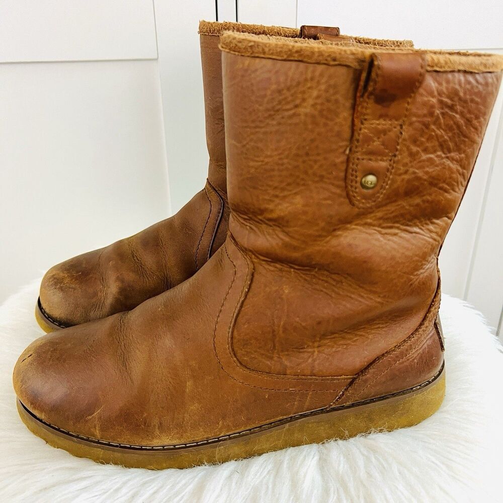 UGG Jesslyn AirPlus Brown Distressed Full Grain Leather & Soft Wool Lining Sz 5